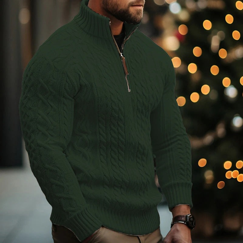 Men's Knitwear Half Zipper Coat, Solid Color Twisted Knit Sweater, Comfortable & Stylish Design