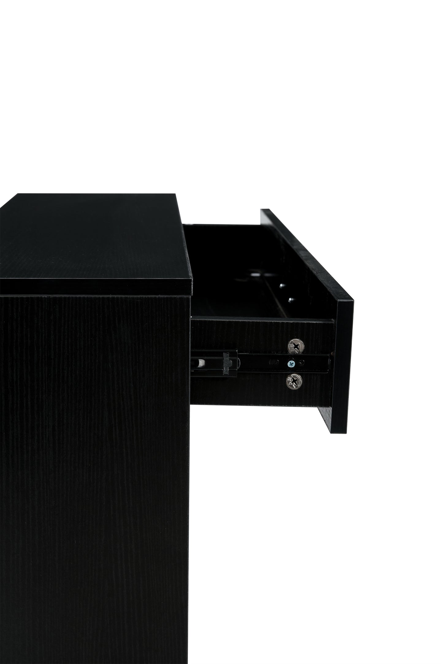 Black shoe cabinet with open shelves for footwear storage