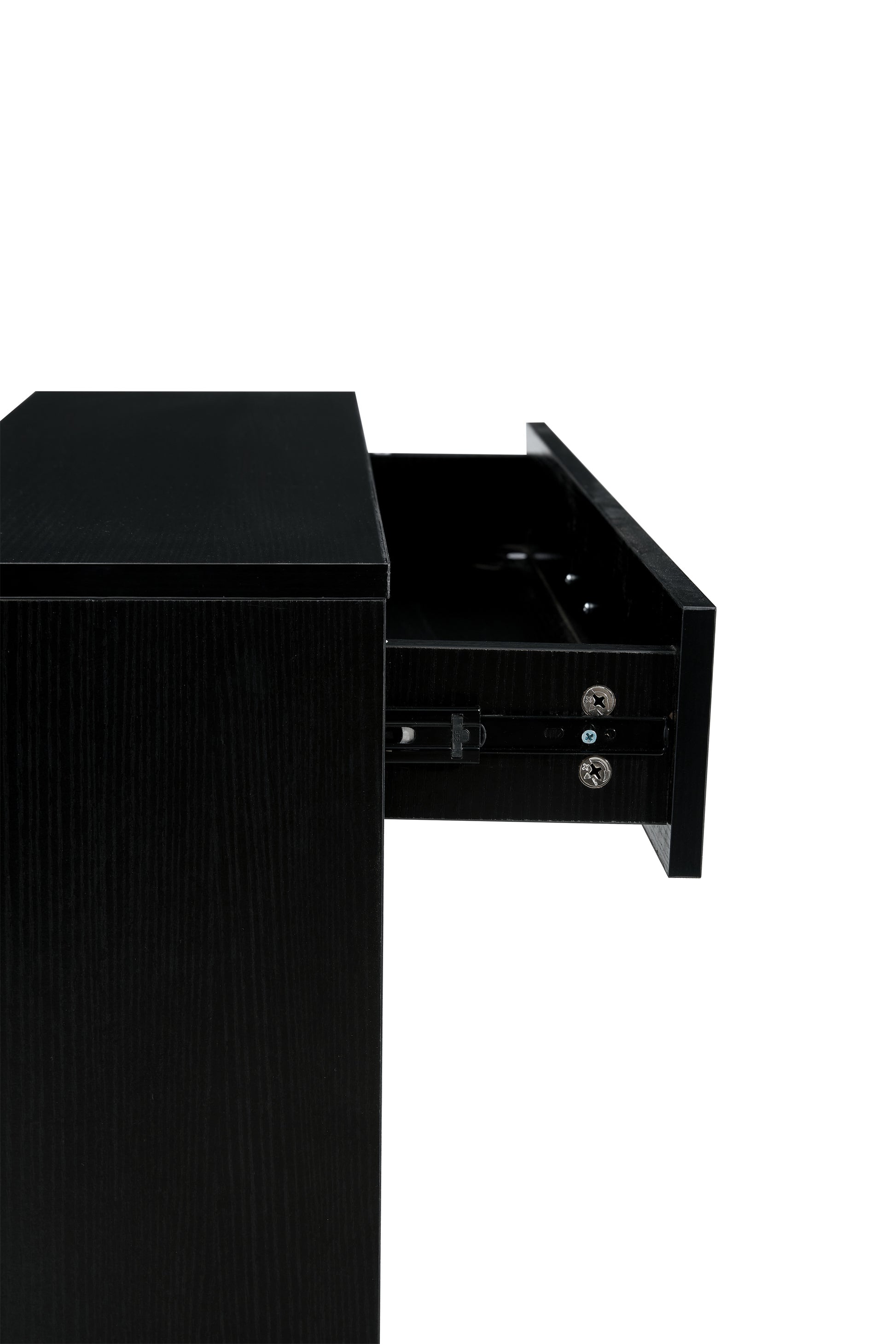 Black shoe cabinet with open shelves for footwear storage