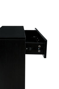 Black shoe cabinet with open shelves for footwear storage