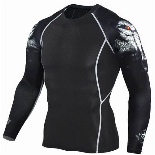Wolf 3D printed compression t-shirt and tights set, featuring a bold wolf design, made from stretchy, moisture-wicking fabric for enhanced performance and comfort during workouts