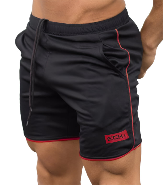 "Men’s quick-dry running shorts made from moisture-wicking fabric, featuring an elastic waistband and lightweight design for comfort and performance during runs."