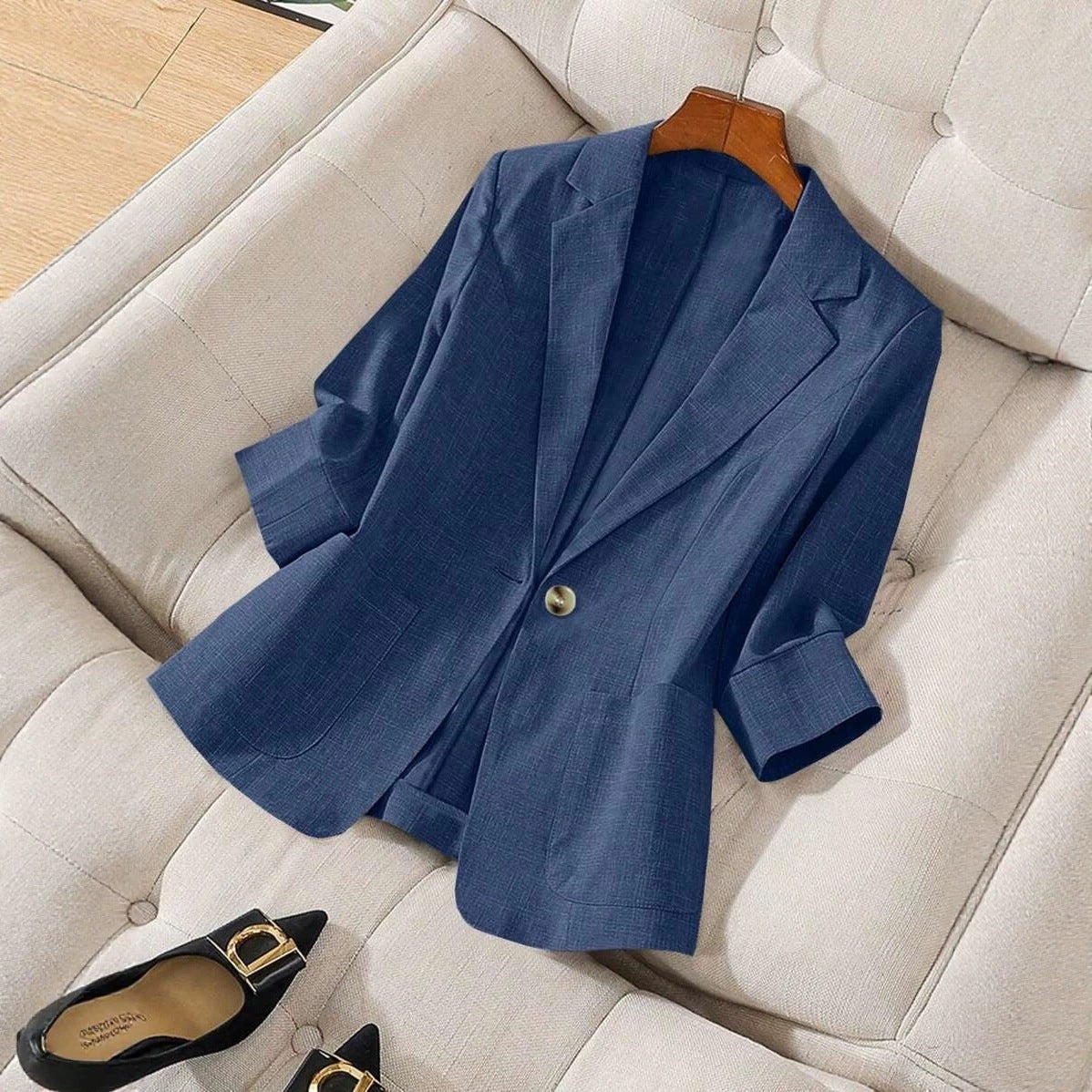 Solid color pocket small suit jacket women's button up top Hot Deal Warehouse