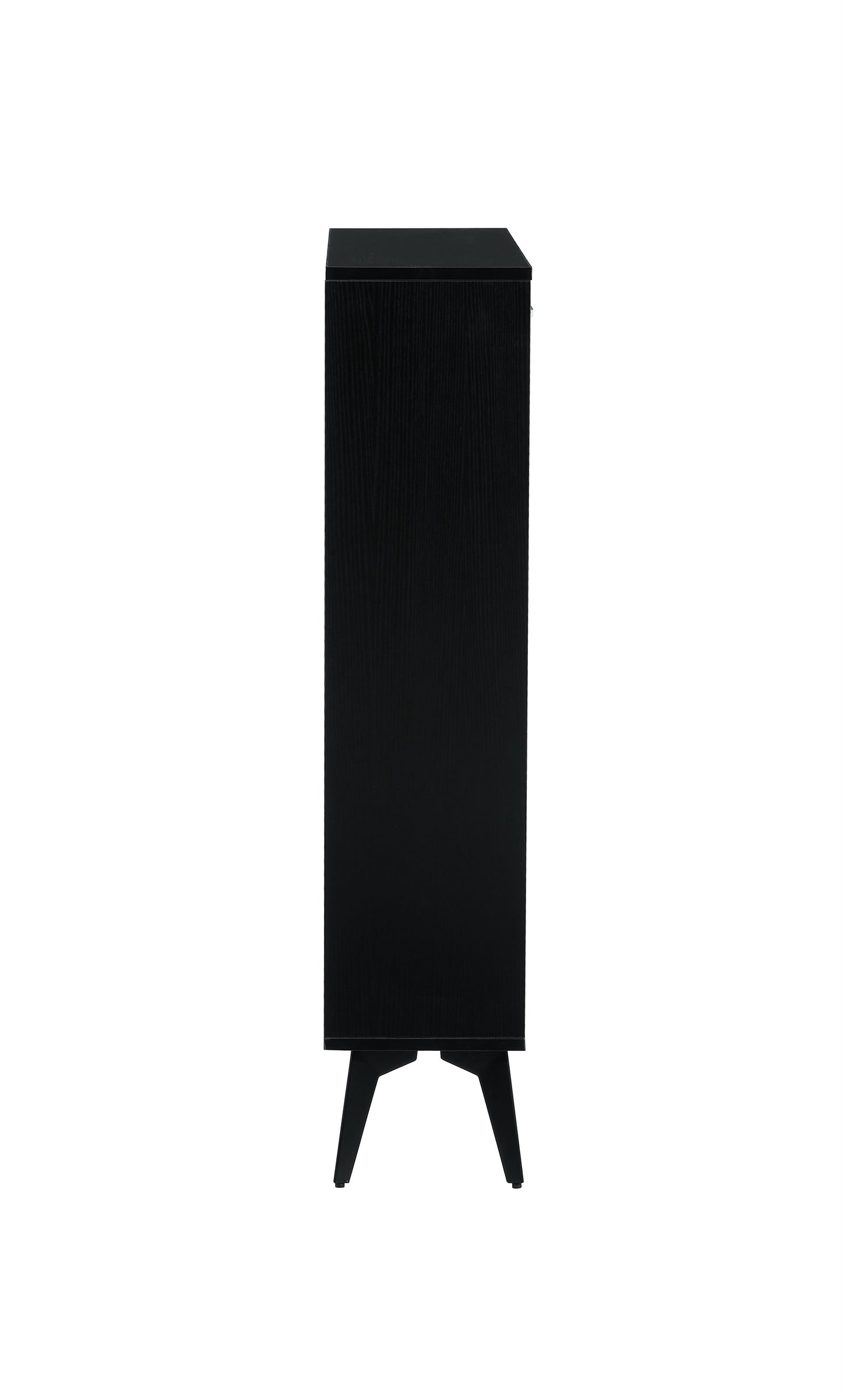 Black shoe cabinet with open shelves for footwear storage