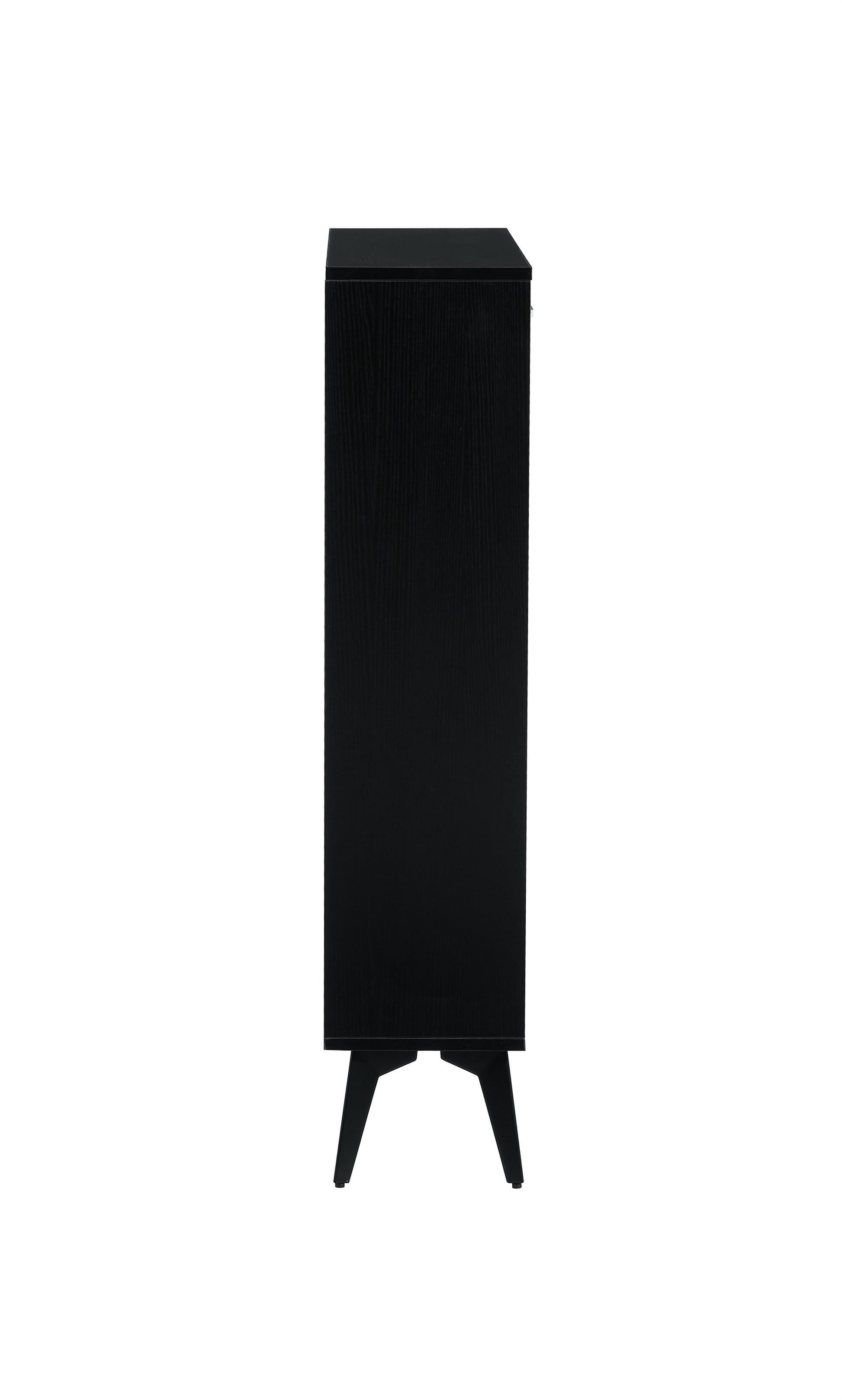Black shoe cabinet with open shelves for footwear storage
