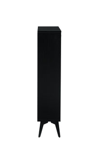 Black shoe cabinet with open shelves for footwear storage
