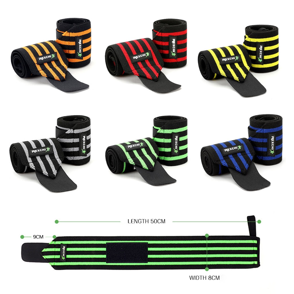 "REXCHI gym fitness wrist wraps, designed for added wrist support during weightlifting and strength training, featuring durable fabric and adjustable straps."