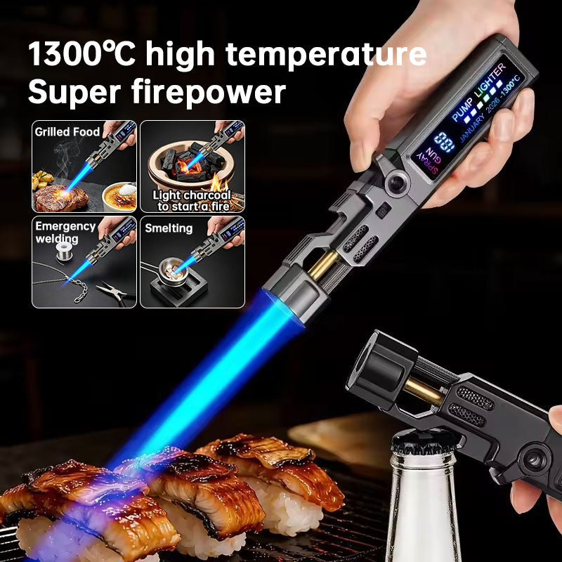 Windproof High‑Temperature High‑Power Outdoor Torch Lighter with LED Digital Display, Metal Body & Bottle Opener Hot Deal Warehouse