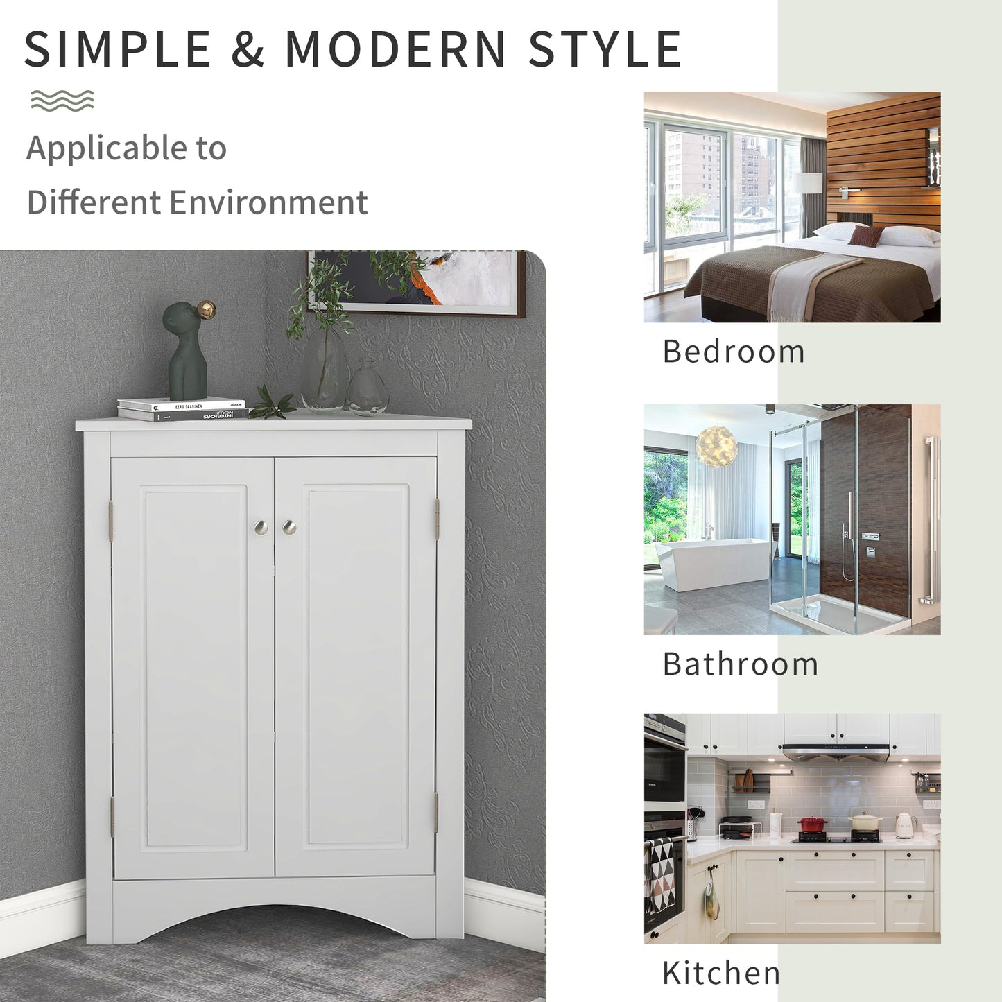 White triangle bathroom storage cabinet with a compact, space-saving design, featuring multiple shelves for organizing toiletries, towels, and other bathroom essentials. Made from durable materials, this sleek cabinet adds a functional and stylish touch to any bathroom decor.