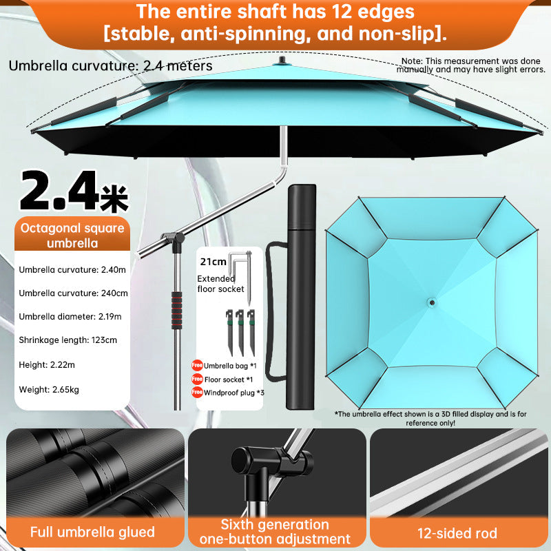 2.0-2.6m Octagonal Fishing Umbrella Portable Beach Sun Shade Camping Parasol UV Waterproof with Carry Bag Hot Deal Warehouse