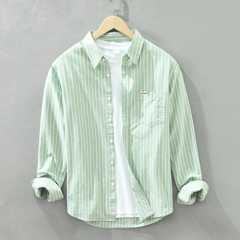 Men's Cotton Casual Striped Oxford Long-sleeved Shirt, breathable cotton, modern striped design, button-down collar, versatile and stylish.