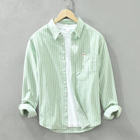 Men's Cotton Casual Striped Oxford Long-sleeved Shirt, breathable cotton, modern striped design, button-down collar, versatile and stylish.