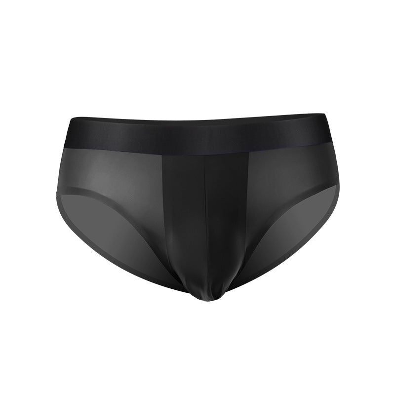 Men’s ultra-thin seamless ice silk underwear in lightweight breathable fabric for summer.

