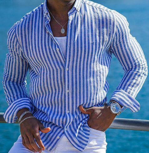 Men’s 3D Printed Lapel Long Sleeve Shirt, summer fashion, breathable fabric, stylish design, trendy casual wear.