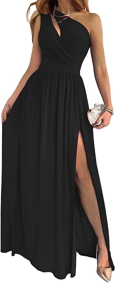 “Chloe High Split Maxi Dress in black – elegant women’s maxi dress with a high leg split, perfect for special occasions or evening wear – Hot Deal Warehouse fashion”



