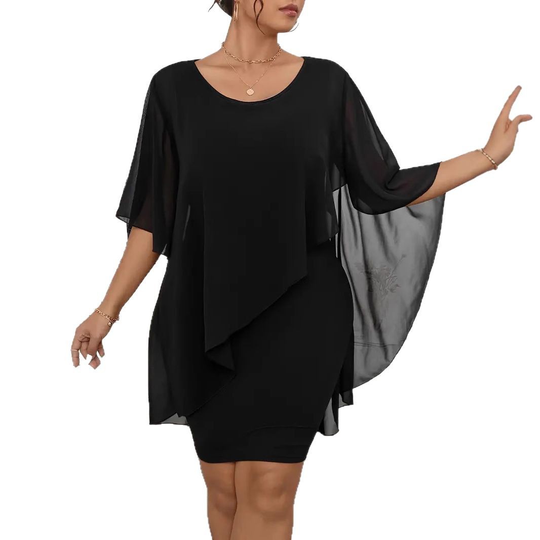 “Chiffon Shawl Wrapped Hip Plus Size Dress – elegant plus size women’s dress with a flowing chiffon shawl, perfect for special occasions and evening wear – Hot Deal Warehouse fashion”


