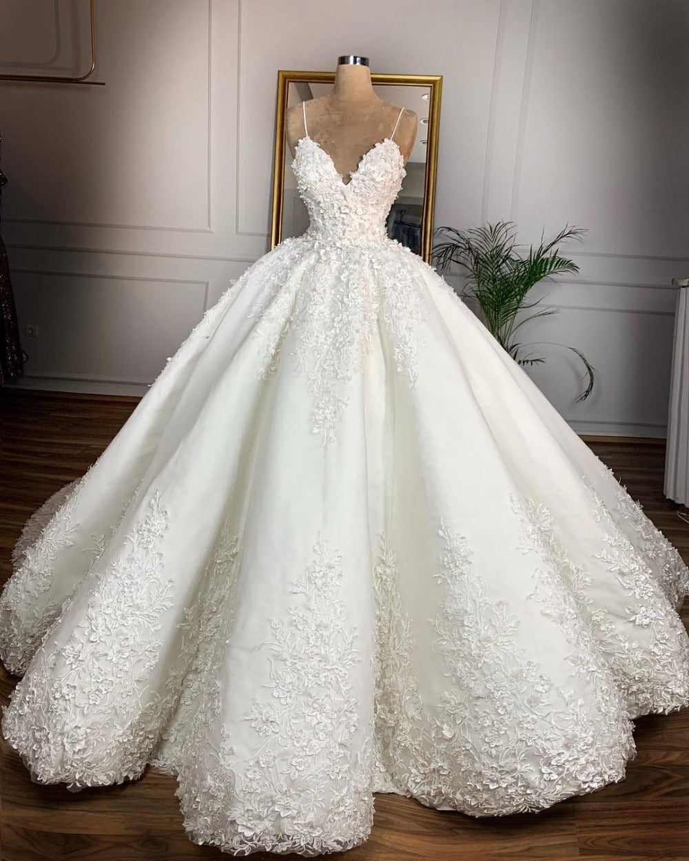“Evermine Deep V Neck Lace Floor Length Wedding Dress – romantic bridal gown with deep V neckline and delicate lace, perfect for a memorable wedding day – Hot Deal Warehouse bridal”

