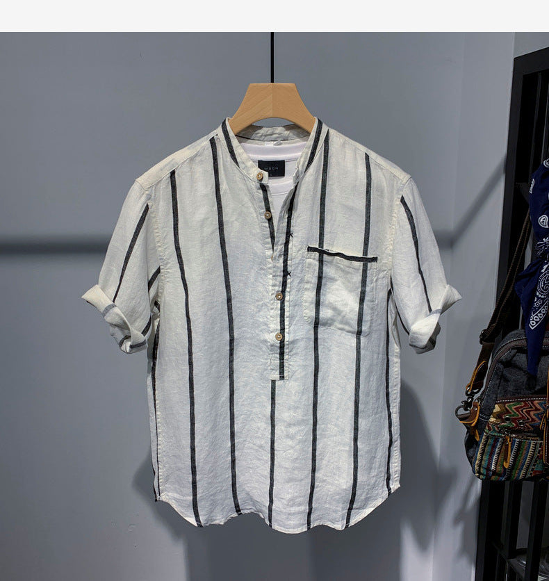 Men's Stand Collar Pullover Shirt, modern design, breathable fabric, stylish and versatile.