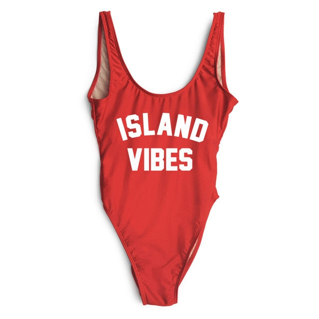 Island Vibes Letter Print Swimsuit