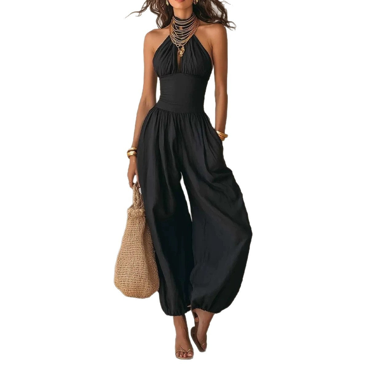 Slim-Fitting Body-Concealing Travel Halter Neck Sexy Casual Comfortable Jumpsuit Hot Deal Warehouse