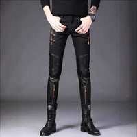 Men's slim-fit black straight-leg pants with a clean, polished silhouette