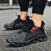 Men’s breathable black lace-up sneakers with shockproof sole and height-increase design


