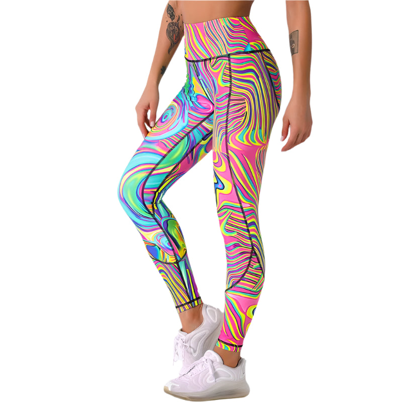 colorful printed high-waisted fitness leggings for women