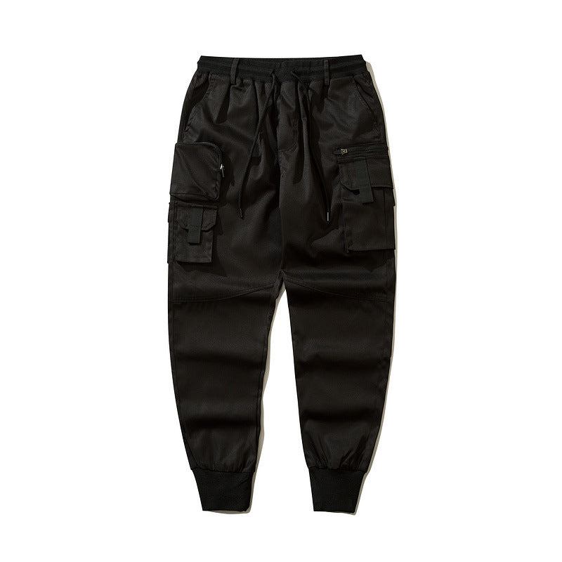 Men's Autumn Dark Overalls with loose fit, ankle-tied design, and multi-pocket storage for a stylish and practical look.