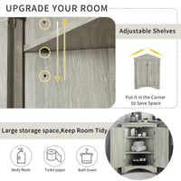 Oak triangle bathroom storage cabinet with a stylish, space-saving design, featuring multiple shelves for organizing toiletries, towels, and other bathroom essentials. Crafted from durable oak wood, this elegant cabinet adds both functionality and natural charm to any bathroom