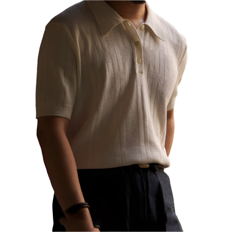 Men's Short-Sleeved Lapel Knitted Polo Shirt – Classic, breathable, and stylish everyday wear.

