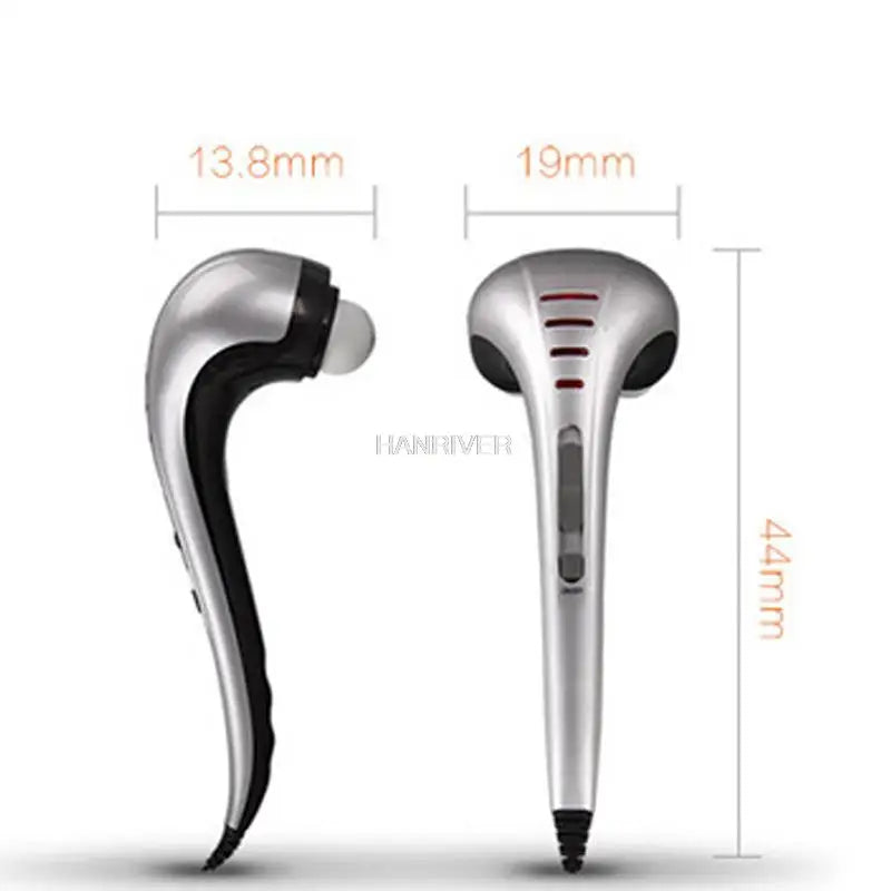 Handheld meridian massage hammer for neck and back pain relief – electric tapping stick massager.








