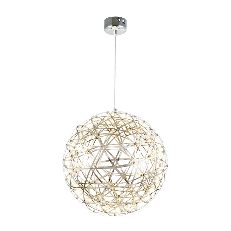 Elegant spherical ball chandelier in a modern commercial lobby

