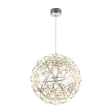Elegant spherical ball chandelier in a modern commercial lobby

