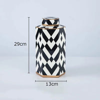 Geometric Black & White Striped Ceramic Storage Jar Hot Deal Warehouse