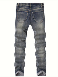 Mens Casual Stretch Slimming Retro Blue Skinny Jeans Hot Deal Warehouse