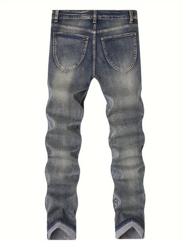 Mens Casual Stretch Slimming Retro Blue Skinny Jeans Hot Deal Warehouse
