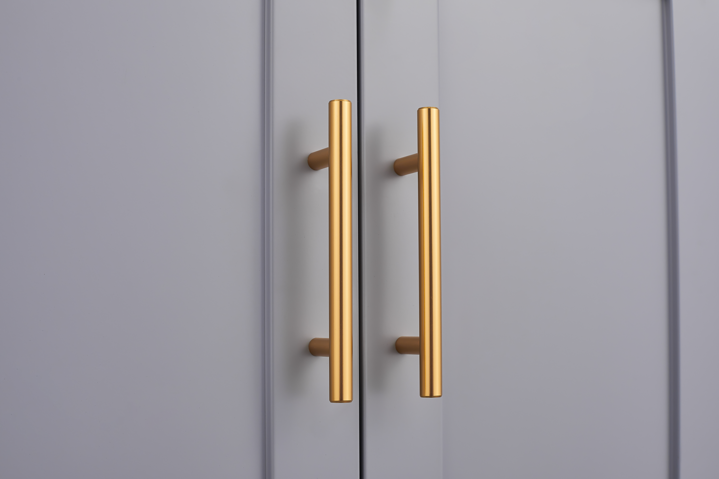 Grey metal kitchen storage cabinet with door and adjustable shelf in a modern kitchen