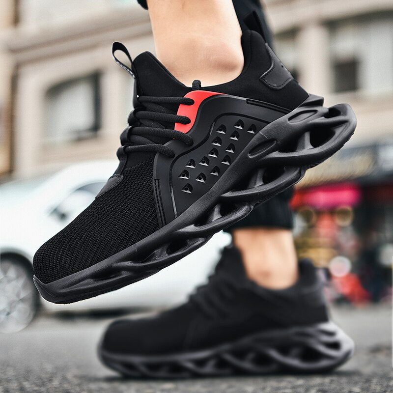 Men’s breathable black lace-up sneakers with shockproof sole and height-increase design

