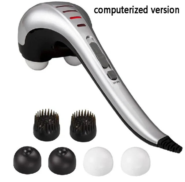 Handheld meridian massage hammer for neck and back pain relief – electric tapping stick massager.








