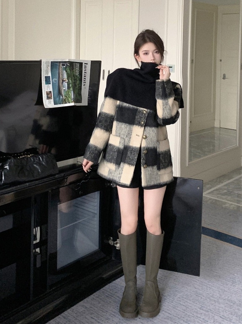 “Adorn Spliced Woolen Coat – women’s stylish wool-blend coat with modern spliced design for warmth and elegance – Hot Deal Warehouse fashion”


