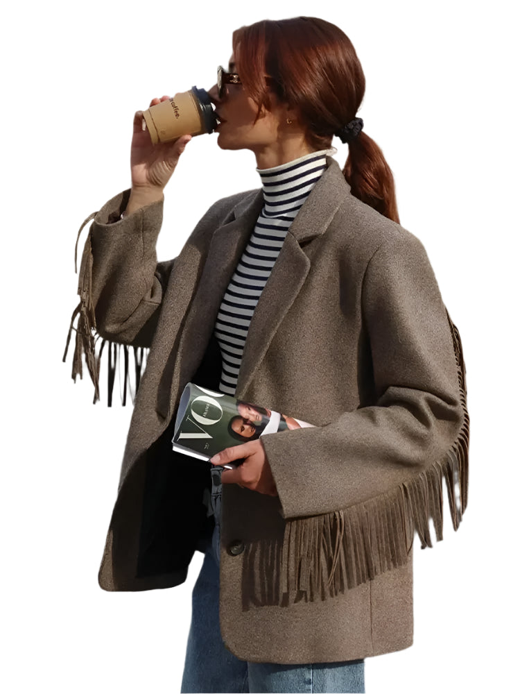 “Crescent Tassel Blazer for Women – chic women’s blazer with unique crescent and tassel detailing, ideal for adding flair to any outfit – Hot Deal Warehouse fashion”
