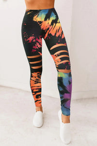 Multicolor Tie Dye Hollow Out Fitness Activewear Leggings Hot Deal Warehouse