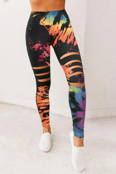 Multicolor Tie Dye Hollow Out Fitness Activewear Leggings Hot Deal Warehouse