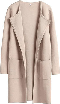 Women's Slim Fit Woolen Mid-Length Coat with Pockets and Lapel – Autumn & Winter Fashion

