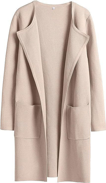 Women's Slim Fit Woolen Mid-Length Coat with Pockets and Lapel – Autumn & Winter Fashion

