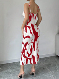 Women's summer printed suspender split dress with lace-up back and slim fit design.

