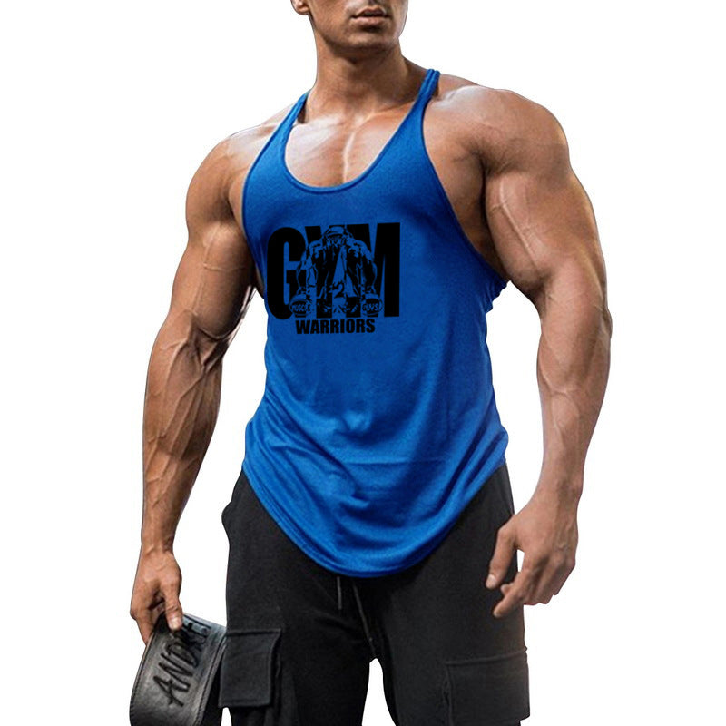 GYM WARRIORS cotton fitness vest, featuring a deep digging design and thin shoulder straps. This lightweight, breathable shirt is perfect for intense workouts, providing comfort and flexibility while showcasing a sporty, stylish look