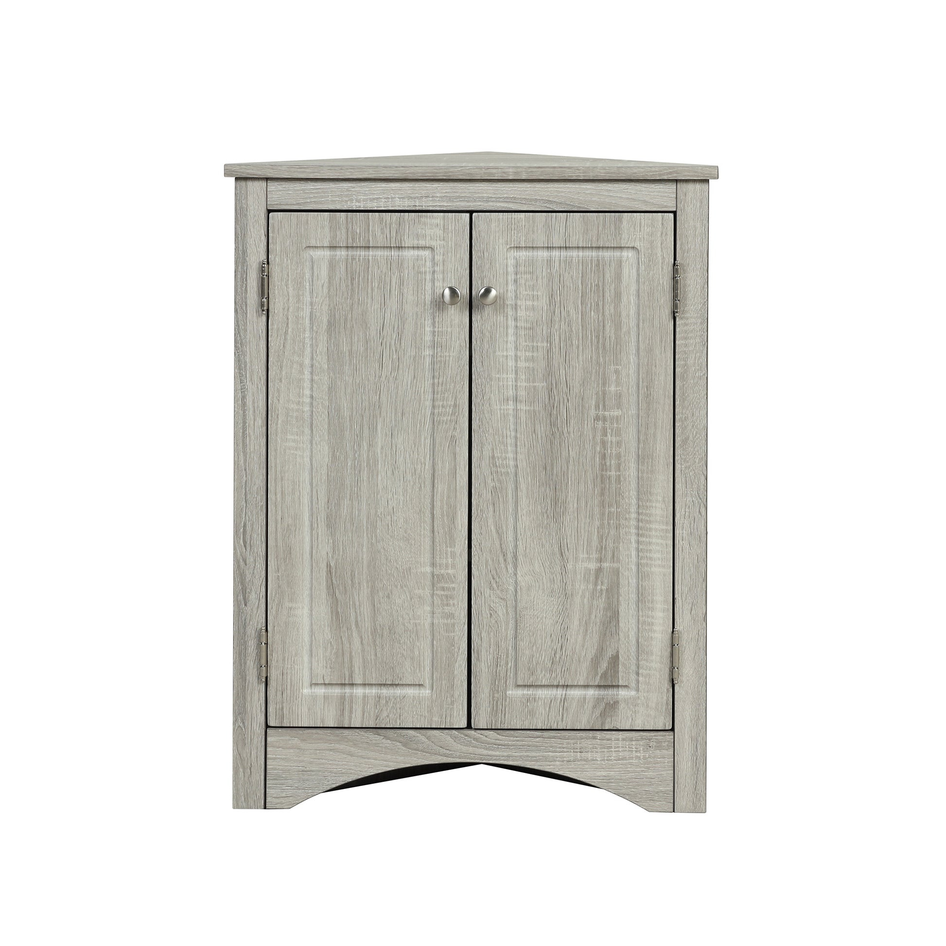 Oak triangle bathroom storage cabinet with a stylish, space-saving design, featuring multiple shelves for organizing toiletries, towels, and other bathroom essentials. Crafted from durable oak wood, this elegant cabinet adds both functionality and natural charm to any bathroom