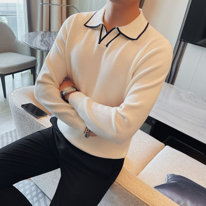  Men's Autumn and Winter Collar Knitted Sweater, Cozy and Stylish Layer for Cold Weather