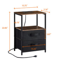 Modern tea table with USB port, outlet, and two drawers, front view

